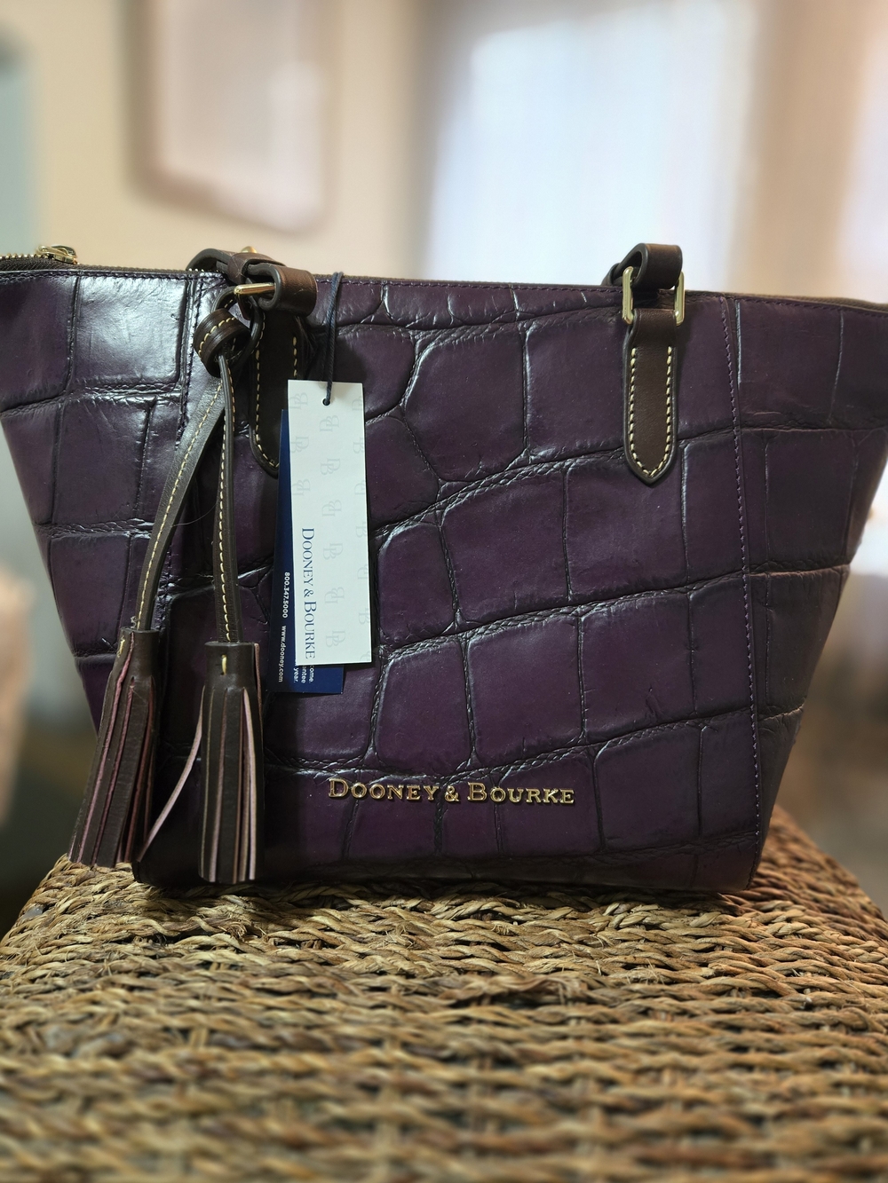 NWT Dooney & Bourke Denison Maxine Leather Tote Bag Plum Wine Croc Embossed